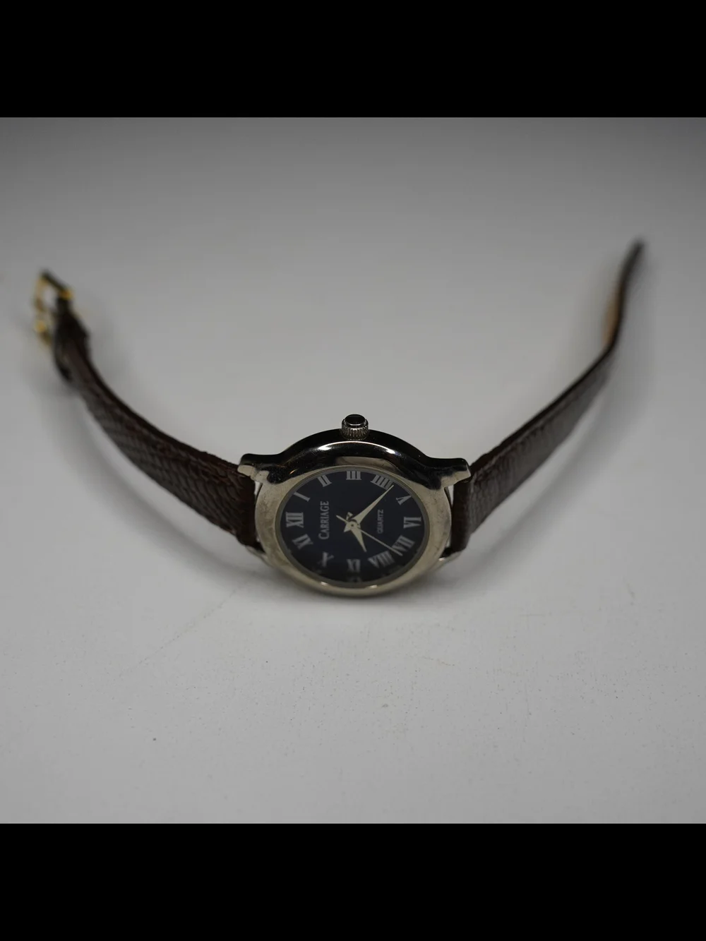 Vintage Carriage by Timex Ladies Quartz Watch Roman Numerals Brown Leather Band